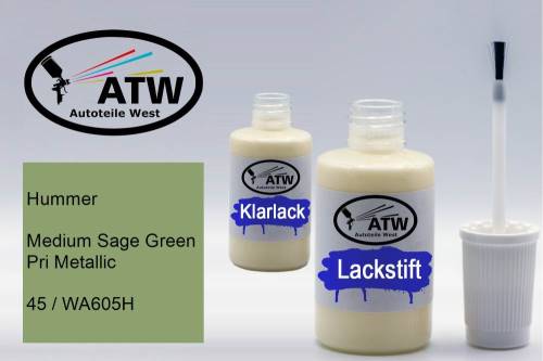 Hummer, Medium Sage Green Pri Metallic, 45 / WA605H: 20ml Lackstift + 20ml Klarlack - Set, von ATW Autoteile West.